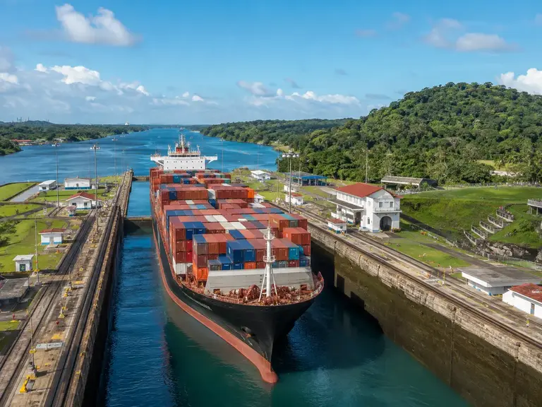 Ship crossing the Panama Canal locks